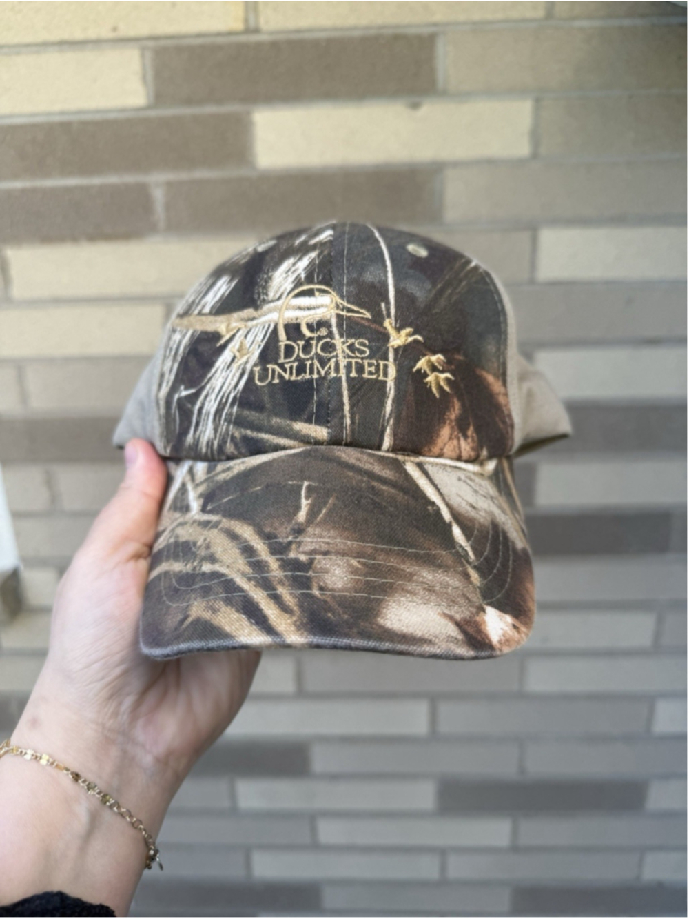VTG Duck’s Unlimited Camo Gold Embroidered Adjustable Cap/Hat DU Leader